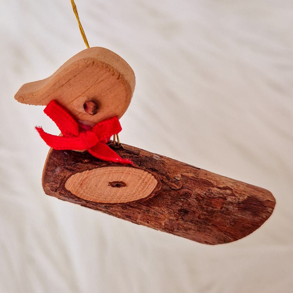 Handmade Wooden Duck Hanging Ornament Rustic Carved Wood Bird Christmas Decor